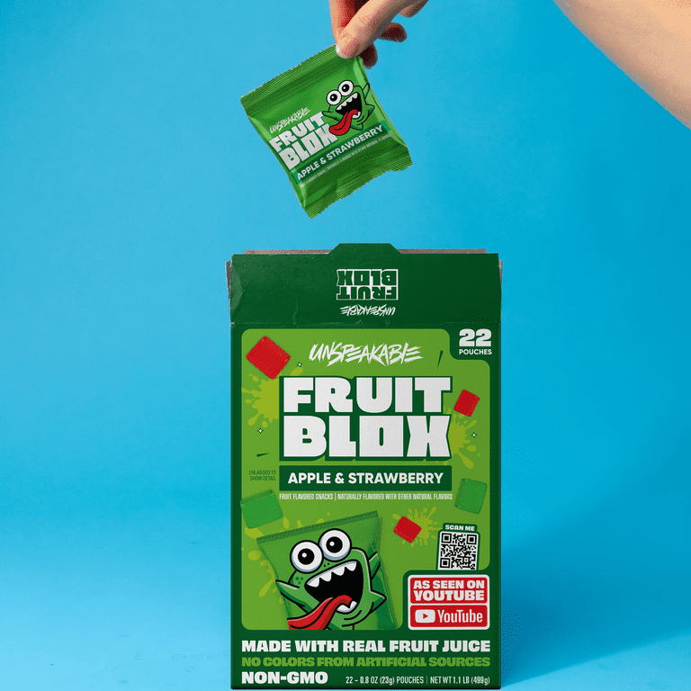 FruitBlox Unspeakable Apple Strawberry Fruit Snacks for Kids, Grab