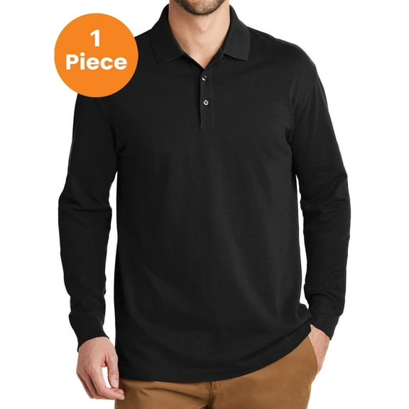 Port Authority K8000LS EZCotton Long Sleeve Polo, Black, 2XL, Men's Polos