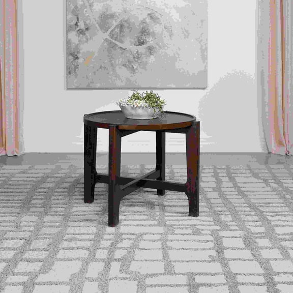 Solid Wood Round End Table with Storage Shelf, Dark Brown Accent Table for Living Room and Bedroom