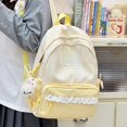 thumbnail image 4 of Plaid Patchwork Backpack, Lace Trim School Backpack with Side Bowknots, Spacious Bag with Multi-Compartment for Travel Shopping (Yellow), 4 of 7