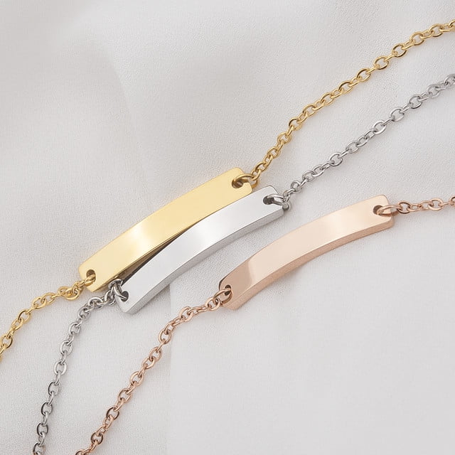 Custom Engraved Silver Bar Chain Bracelet