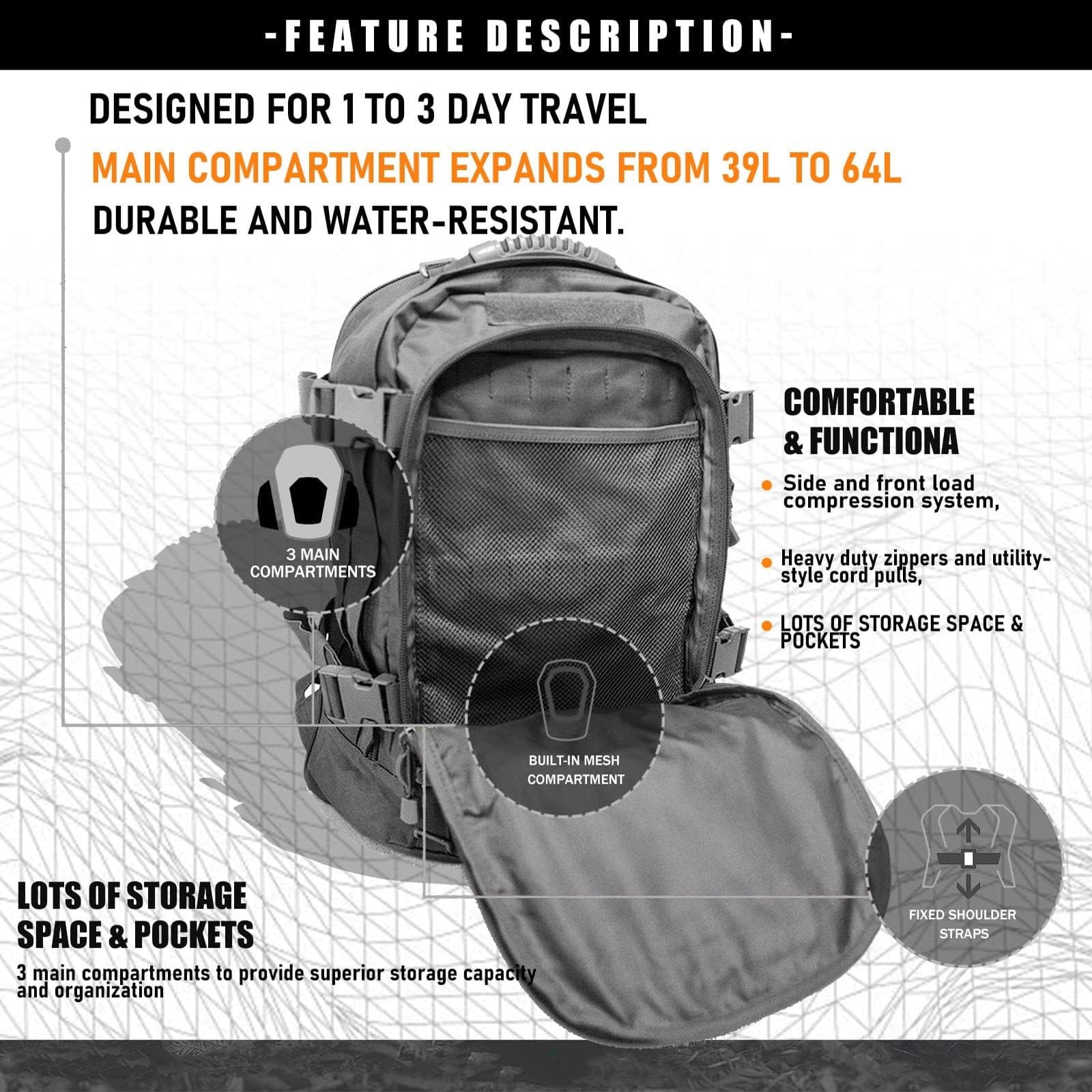 Backpack for Men Women Camping Hiking Large Multifunction Outdoor Sport Rucksack Molle Bag Backpacks