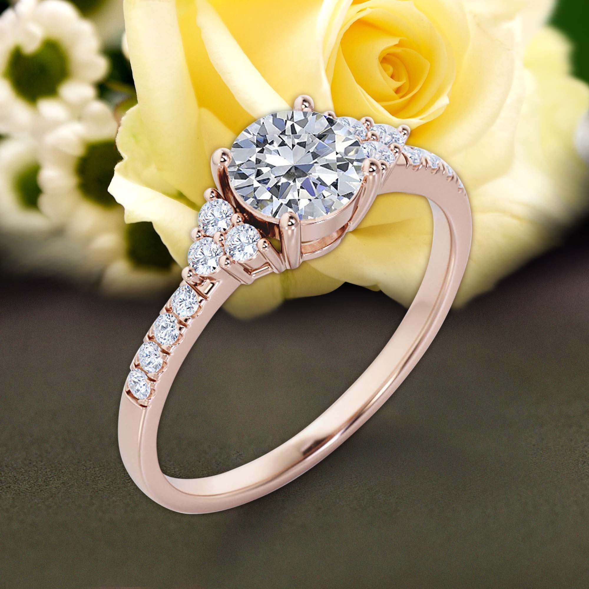 Or Rose Bague De Fiancaille Moissanite Belle Bague De Fiançailles