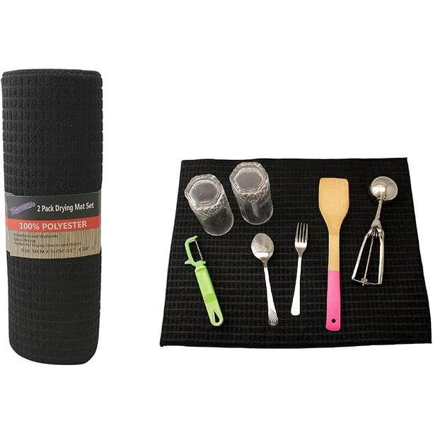 2 Pack Embossed Microfiber Dish Drying Mat Large 15" x 20" Black