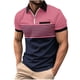 thumbnail image 1 of Ceisia Men's Color-Blocked Striped Zip-Up Short Sleeve Polo Shirt Casual Summer Top Pink L Gifts, 1 of 8