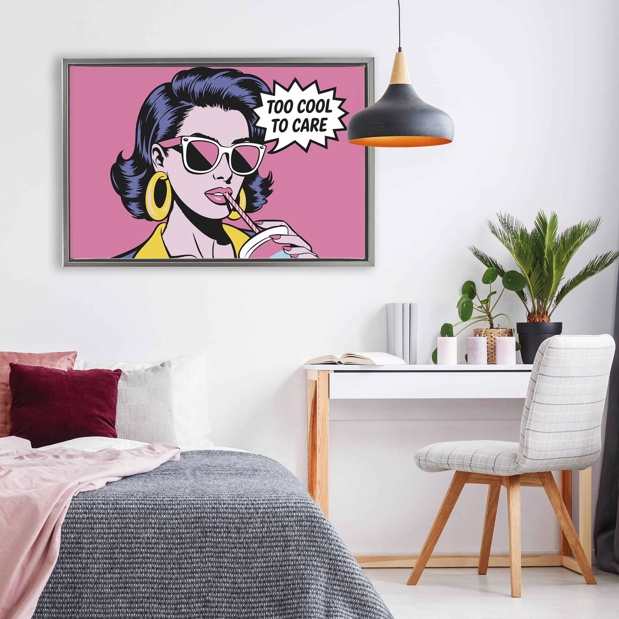 Stupell Industries Too Cool To Care Iconic Gray Framed Floater Canvas Wall Art, design by Andreas Magnusson
