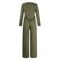 thumbnail image 6 of Women's 2 Piece Matching Lounge Set Long Sleeve Side Ruching Top Wide Leg Drawstring Pants Set with Pockets Army Green S, 6 of 6