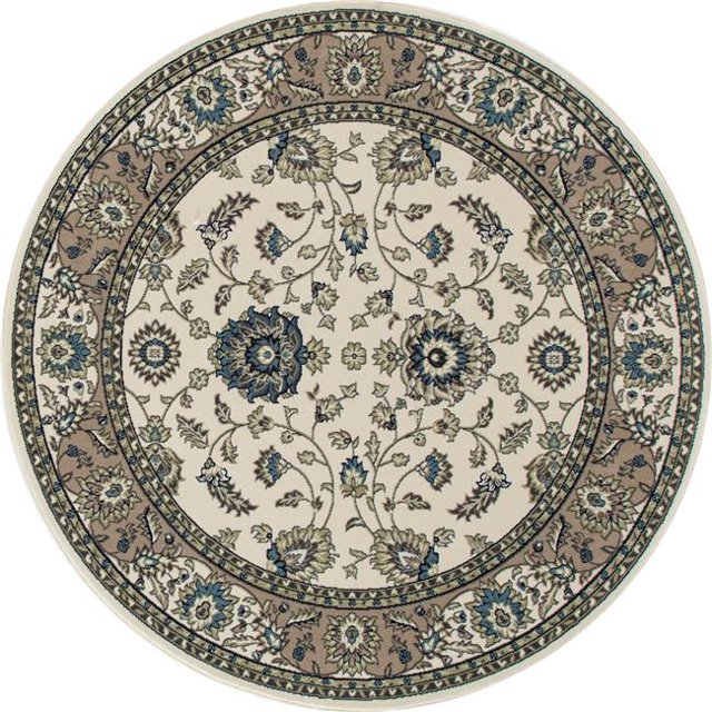 Art Carpet 841864104905 5 ft. Kensington Collection Jacobean Border Woven Round Area Rug, Ivory