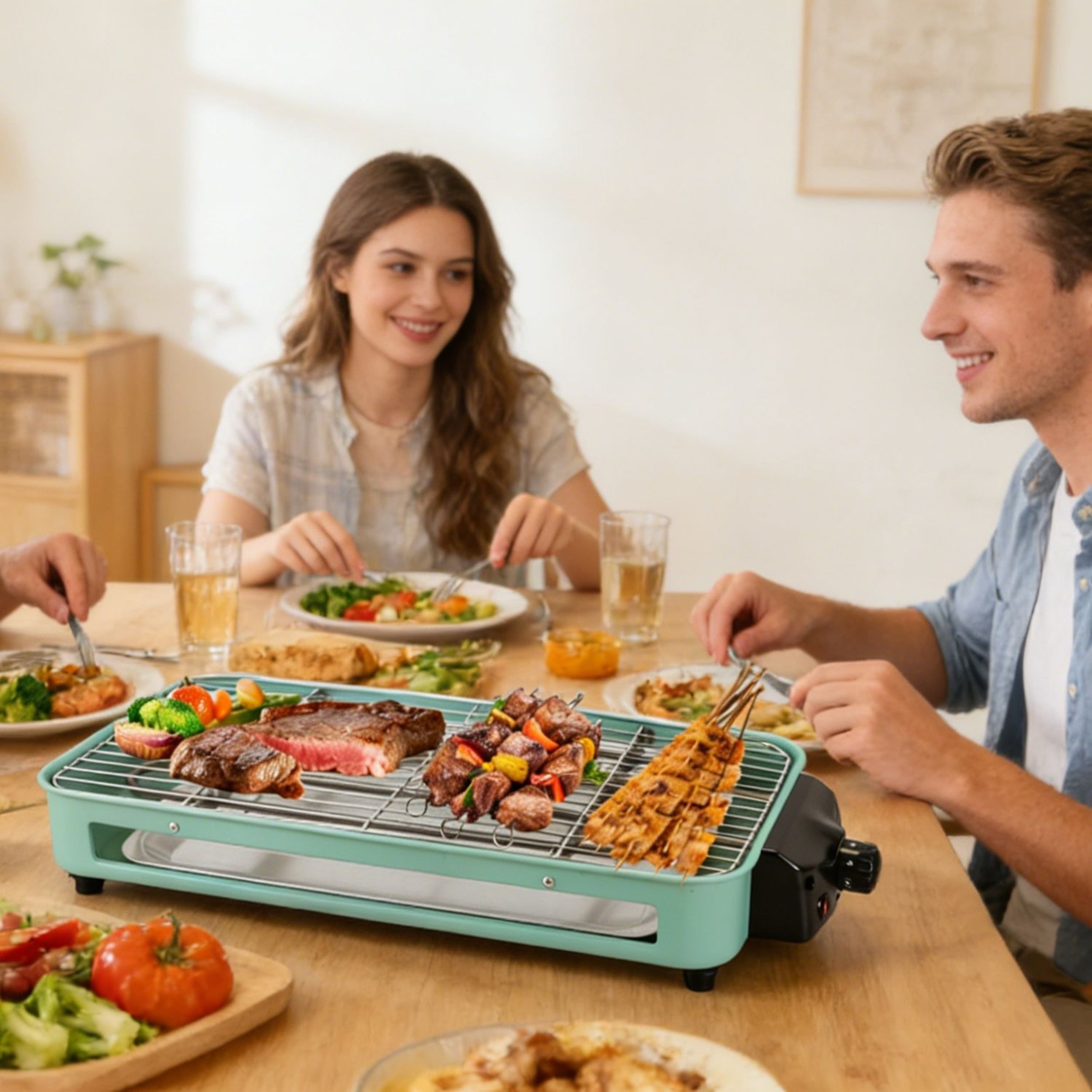 An Outdoor and Indoor Universal Two-in-one Electric Oven, with Quick Heating, 5 Temperature Settings, 3 Baking Trays, and The Ability To Be Washed in A Dishwasher, Suitable for Family Gatherings.