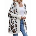 thumbnail image 2 of Women'S Y2k Open Front Knitted Sweater Leopard Print Long Batwing Cardigan Fall Winter Loose Coat Beige M, 2 of 9