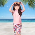 thumbnail image 3 of Toddler Girls Rash Guard Swimsuit Pink Flowers Modest Swimwear Long Sleeve Two Piece Sun Protection Suit, 3 of 7