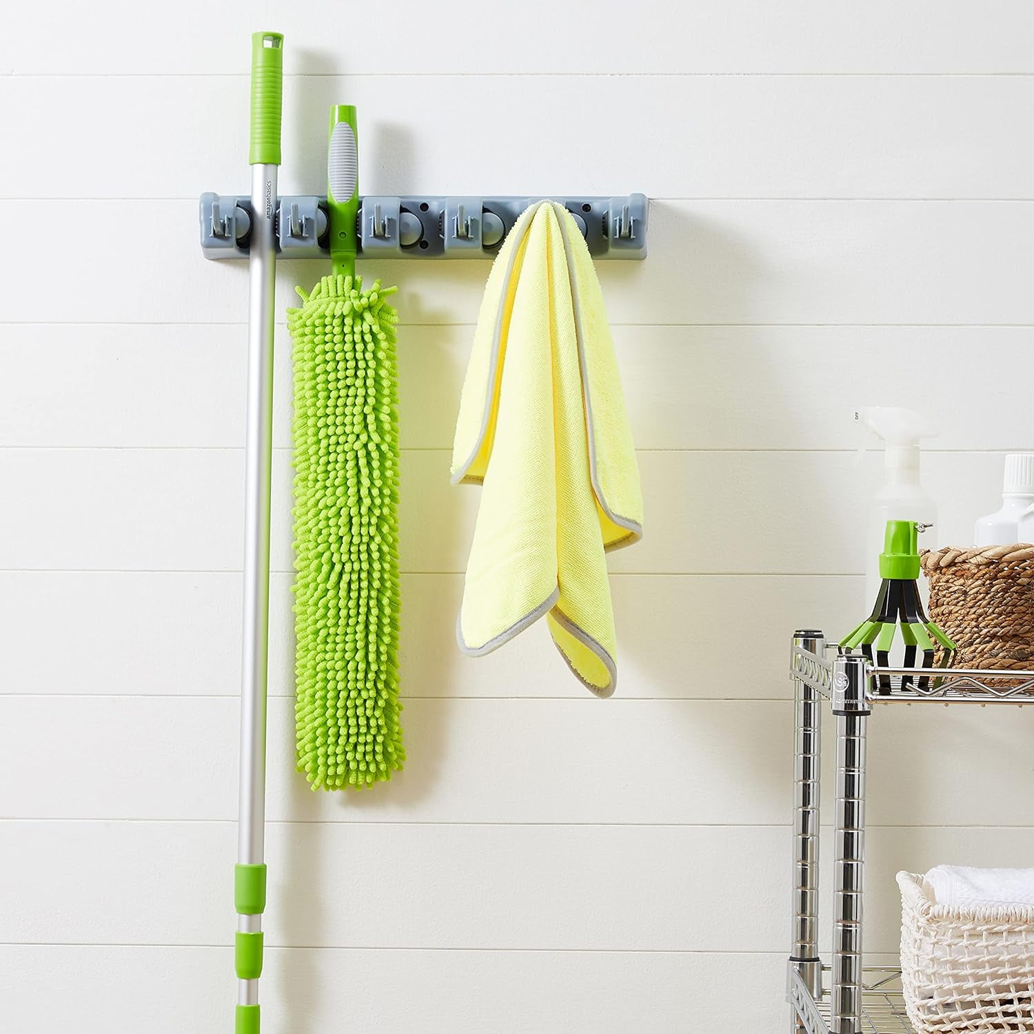 Sentryse Broom Holder Mop Hanger, Mop Holder Hanger 5 Position Home Kitchen Storage Broom Organizer Wall Mounted