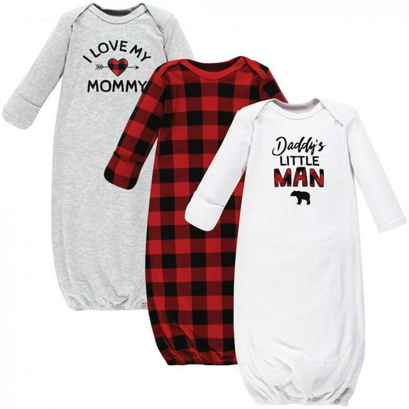 Hudson Baby Infant Boy Cotton Gowns, Buffalo Plaid Family, Preemie/Newborn
