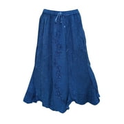 Mogul Women's Peasant Skirt Blue Embroidered Rayon Skirts