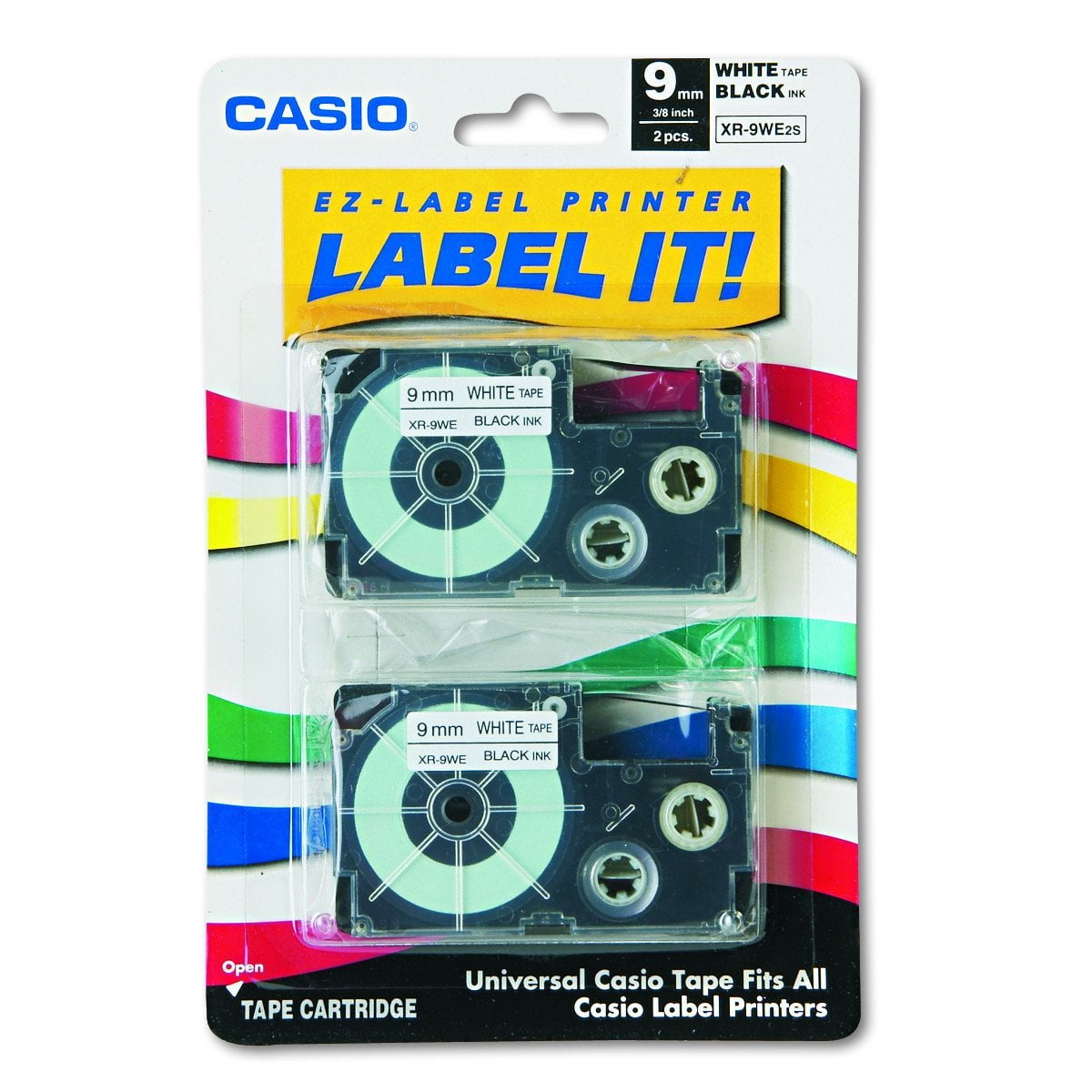 Casio XR9WE2S 9mm Labeling Tape (Black on White) 2Pack