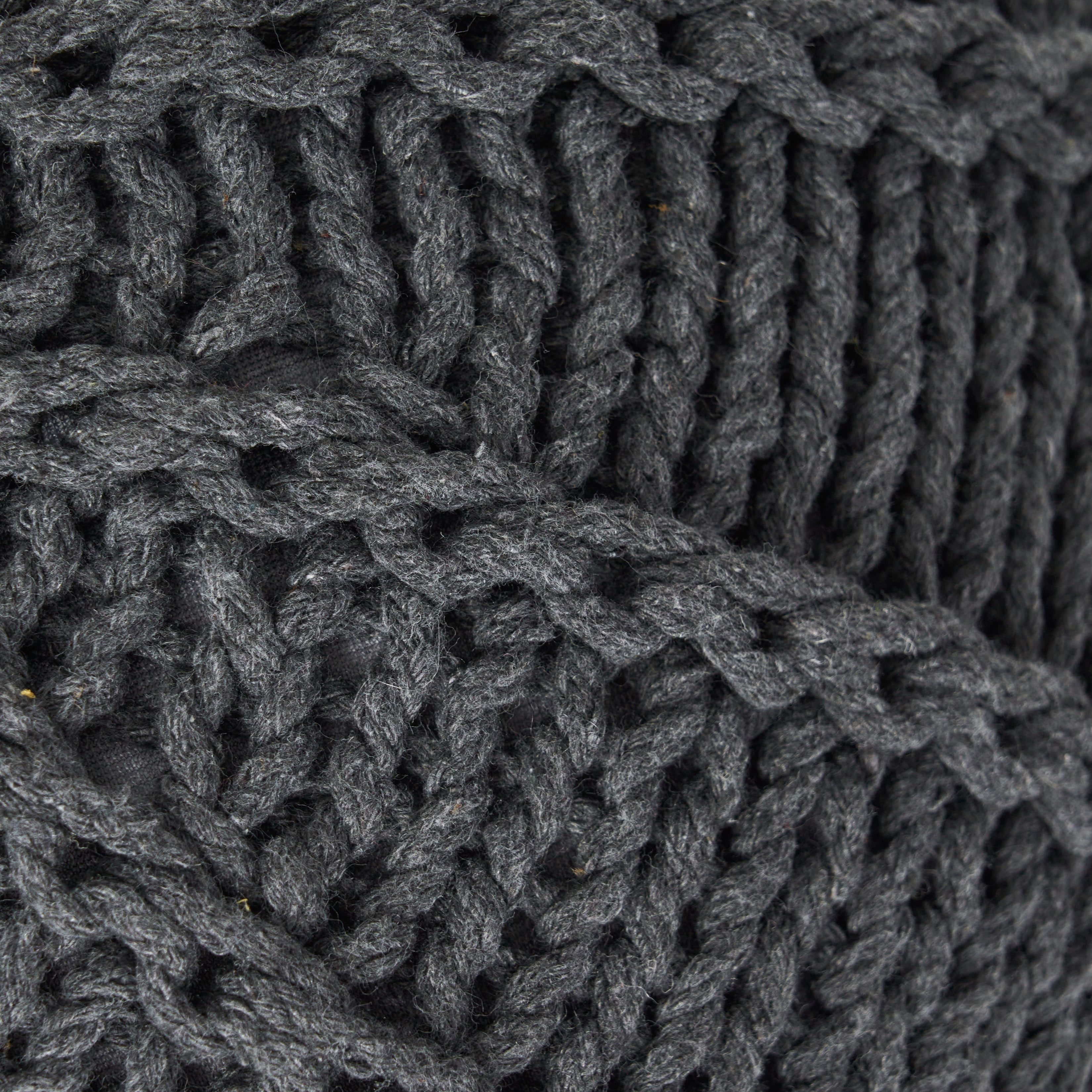 Noble House Cody Knitted Cotton Pouf, Dark Grey
