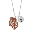 thumbnail image 2 of Delight Jewelry Acrylic Medium Triple Leaf Pearly Brown Silvertone Script Initial Disc - J - Charm Necklace, 20"+3", 2 of 4