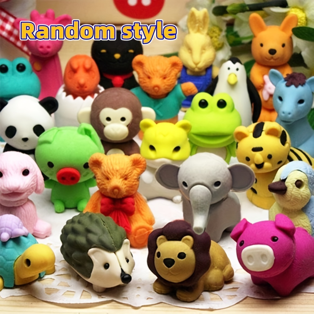 12 Gommes Mignonnes En Forme D'Animaux & Personnages - Gomme Douce Effaçable - Cadeau Anniversaire Enfant, Fournitures Scolaires