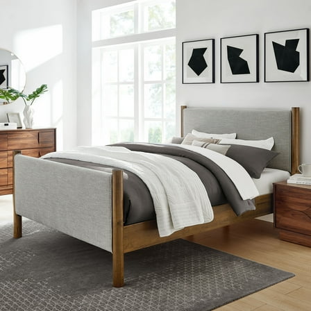 Modway Maven King Size Fabric Upholstered Platform Bed in Wheat Walnut
