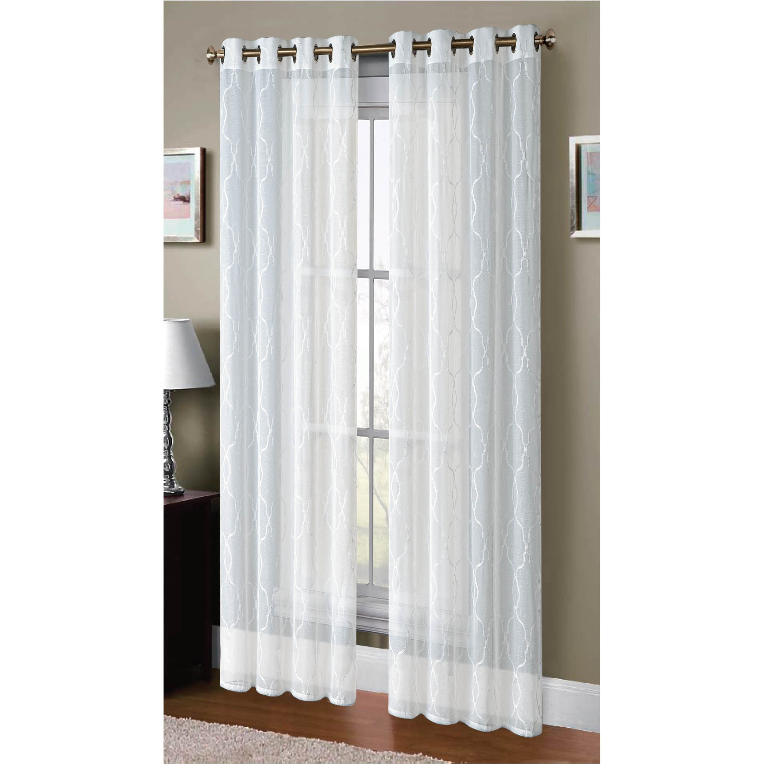Boho Embroidered Sheer Faux Linen 108 X 96 Grommet Curtain Panel Boho Embroidered Sheer Faux Linen 108 X 96 Grommet Curtain Panel Pair