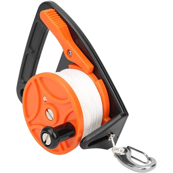 150ft Dive Reel with Thumb Stopper, Scuba Ratchet Diving High Visibility White Line Underwater Safety Accessory Handle Stop Switch SMB Cave Wreck Snorkeling Canoe Drift Kayak Orange Orange