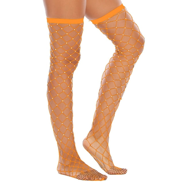 Shiny Rhinestone Hot Drilling Fun Hollow Large Mesh Stockings Knee Length Drill Stockings