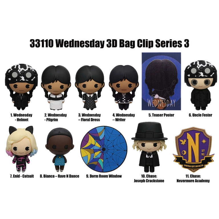3D Figural Bag Clip Wednesday Series 3 Mystery Pack (1 RANDOM