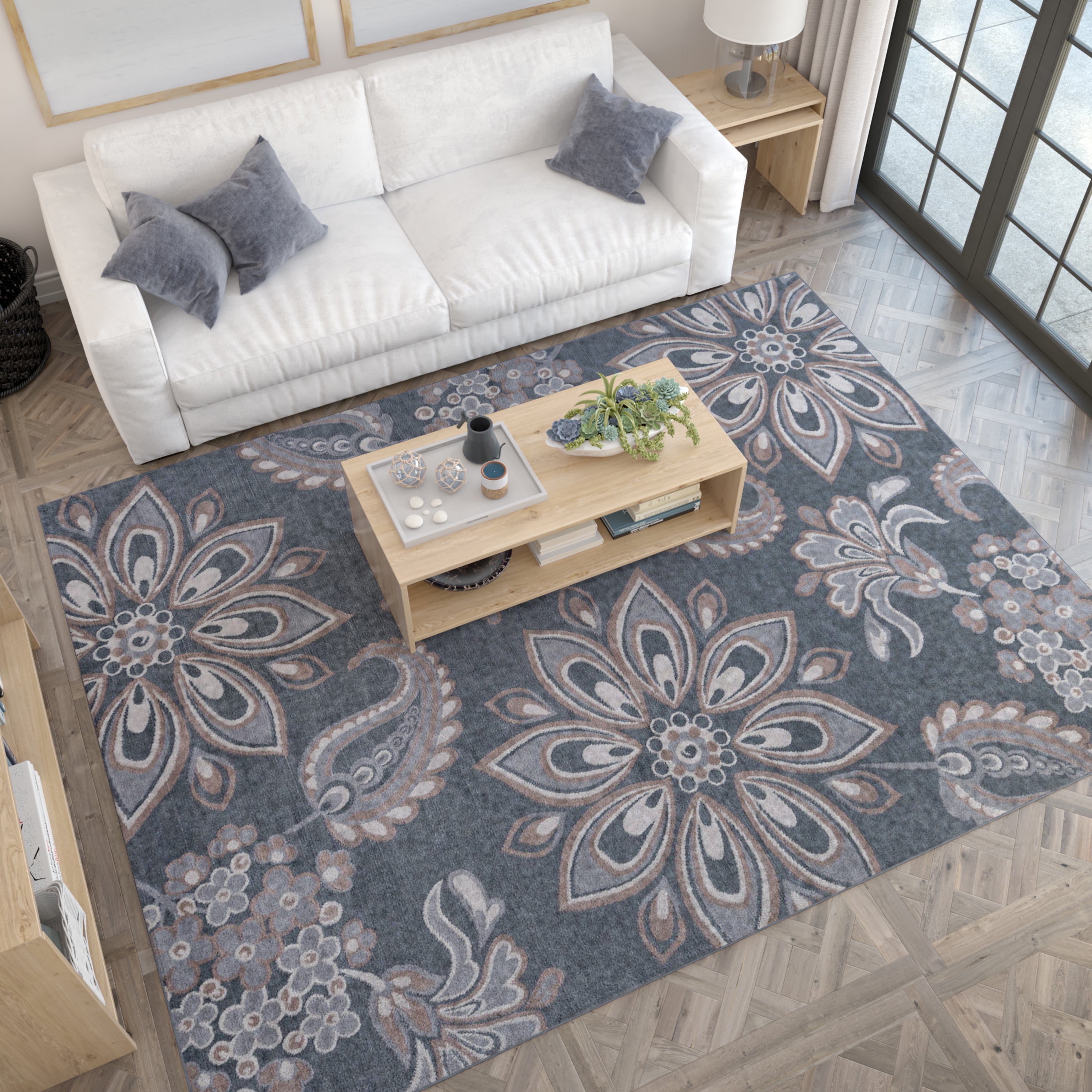 Hampton Transitional 8' x 10' Gray and Cream Polypropylene Indoor Area Rug