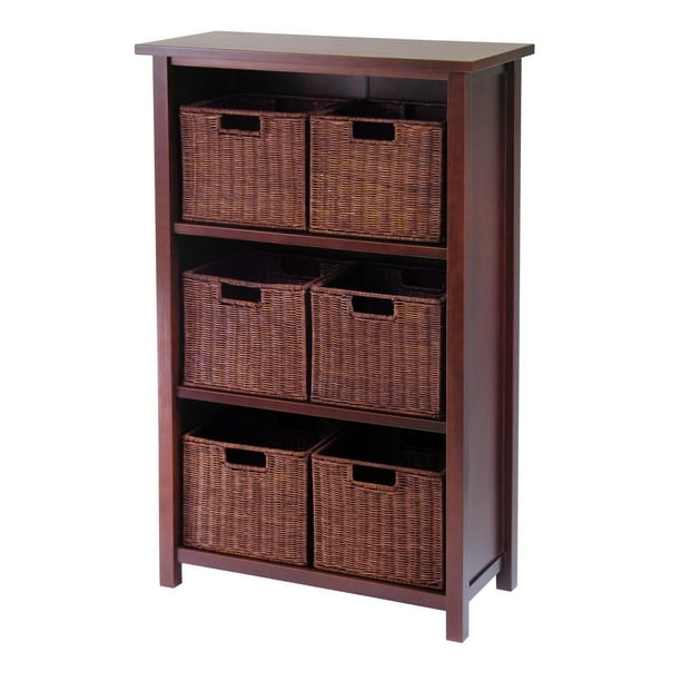 Winsome Wood Milan 7Pc Storage Set, 3Section Bookcase & 6 Wicker