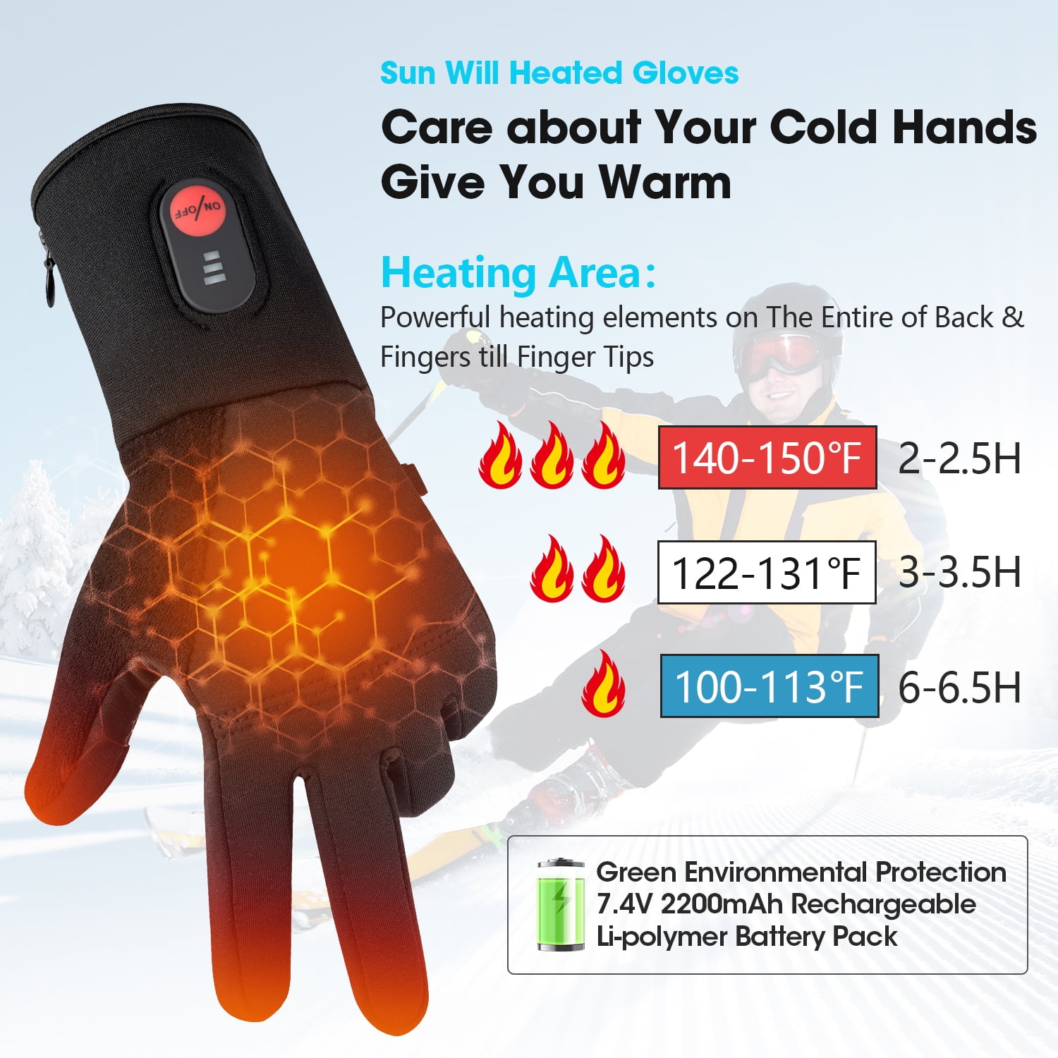 Snow Deer Liners Heated Gloves for Men Women Hand Warmer Rechargeable Electric Battery Ski Snowboarding Hiking Cycling Hunting Thin Gloves