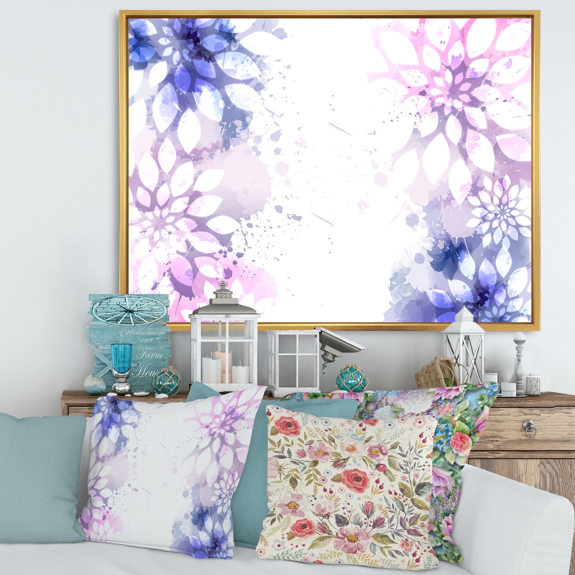Pink and Purple Abstract With Colorful Splashes II 32 in x 16 in Framed Painting Canvas Art Print, by Designart
