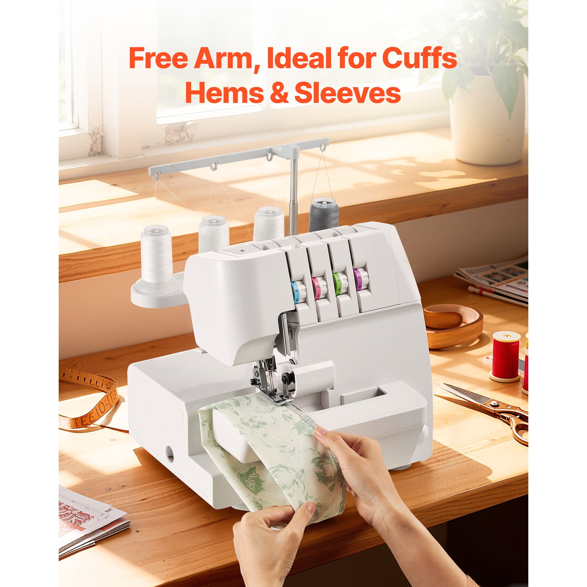 KFFKFF Serger Overlock Sewing Machine, 1250 Stitches Per Minute, Supports 2-3-4 Thread Options, Adjustable Differential Feed from 0.7 to 2, Equipped with Free Arm and LED Light