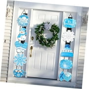 SKYSONIC 2 Sets Christmas Winter Porch Sign Snowman Blue Snowflake Door Banner Hanging Christmas Door Decoration Indoor Banner Wall Hanging for Winter