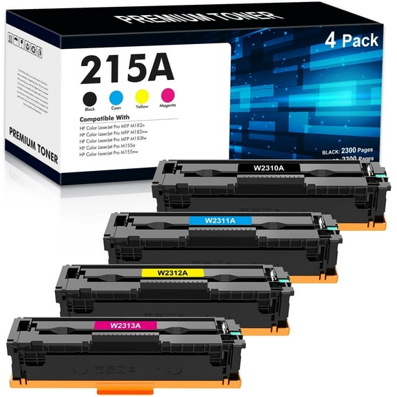 215A Toner Cartridges With Chip Compatible for HP 215A W2310A Color Pro MFP M182nw Laserjet MFP M183fw M182 M183 M155 Printers Ink, Pack of 4