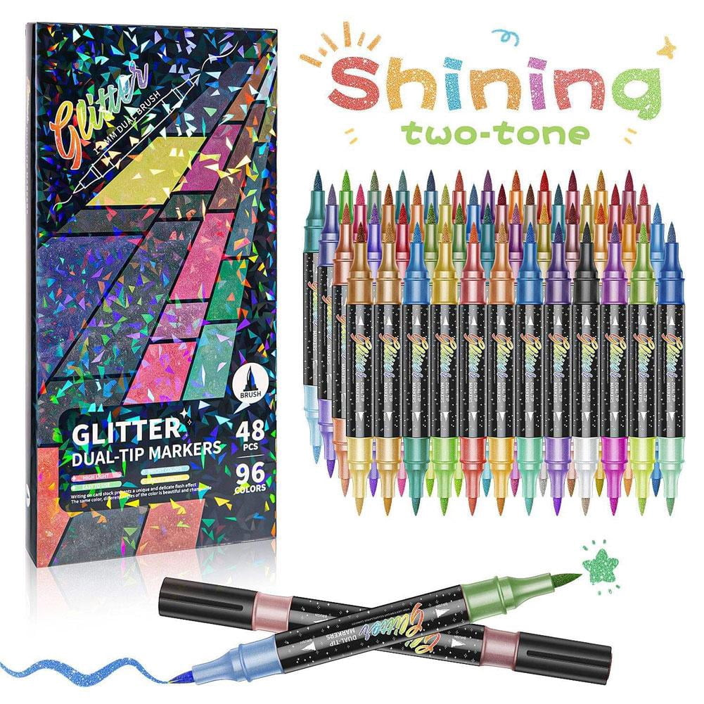 Dual-Tip Glitter Gel Pens, 2 Colors Per Pen with Shimmering Ink, for Journaling, Card Making, and Art Projects