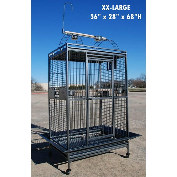 XX-LARGE 36" x 28" x 68"H Deluxe and Durable Wrought Iron Bird Parrot Rolling Cage Open Play Top Perch Stand Double Ladders Toy Hook With Seed Guard