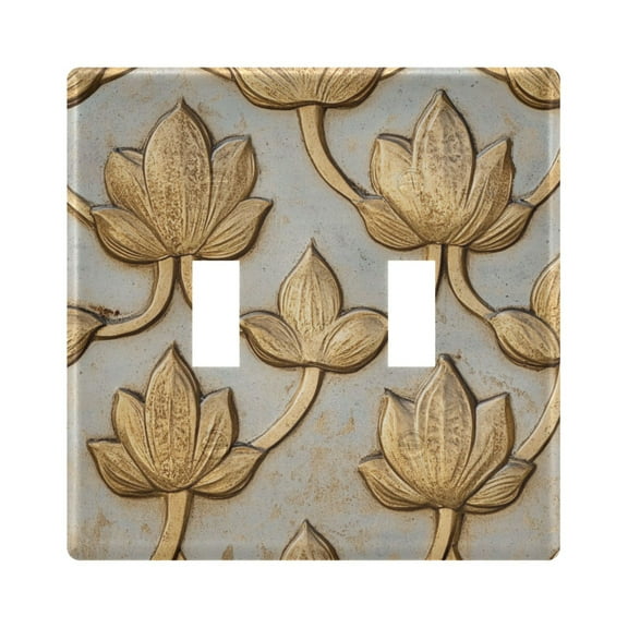 Golden Flower Pattern Decorative Light Switch Plates Switch Cover Decorative Wall Plates Ideal for Living Room Kitchen Bedroom and Study