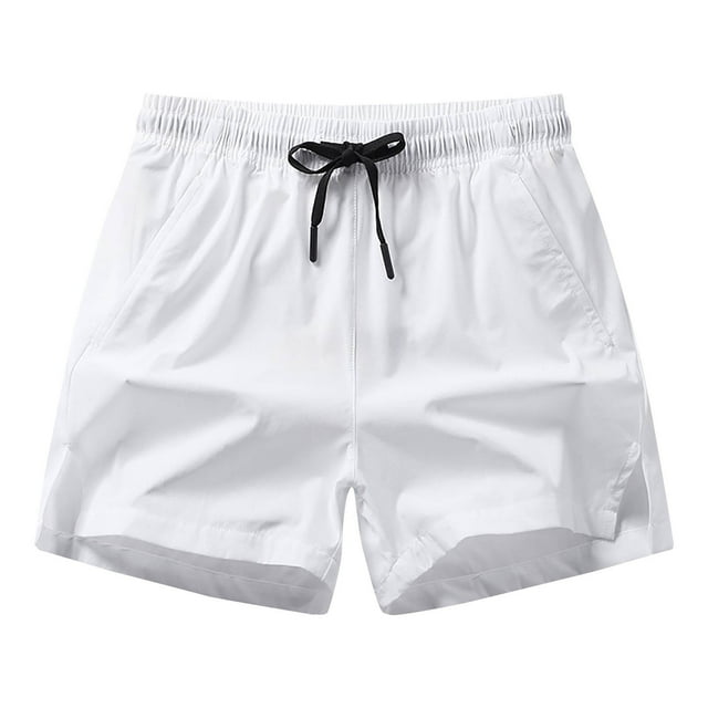 Styesk Mens Shorts Men's Summer Solid Color Casual Comfortable Drawstring Pocket Elastic Waist Shorts