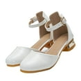 thumbnail image 1 of MIASHUI Sandales Filles Talons Bas Chaussures de Robe Fille Bout Fermé Chaussures de Mariage Fête, Blanc, 9-10 Ans, 1 of 5