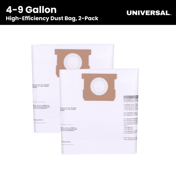 Universal High-Efficiency Dust Bag, 2-Pack, Fits 4 to 9 Gal Wet/Dry Vacuums