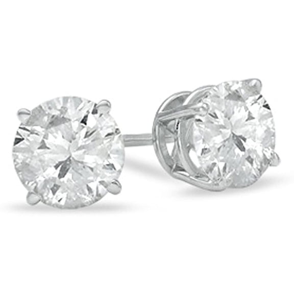 JewelMore 2 Carat Certified 14k Gold Round-Cut Diamond Stud Earrings (2 cttw, I-J Color, I2-I3 Clarity)