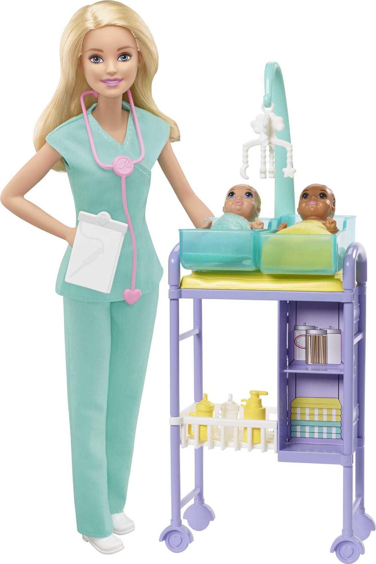 stof in de ogen gooien daarna Aanpassing Barbie Careers Baby Doctor Playset with Blonde Fashion Doll, 2 Baby Dolls,  Furniture & Accessories - Walmart.com