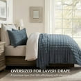 thumbnail image 3 of EVERGRACE Pearl Velvet Quilt Set King Size, Luxurious Soft Velvet Comforter Set, Lightweight Oversized Bedspread Coverlet, Box Stitch Quilted Bedding Sets for All Season, with 2 Shams, Stormy Blue, 3 of 8