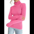 thumbnail image 2 of Suéteres Acanalados para Mujer, Lindos Suéteres de Punto de Cuello Alto, Ajustados y Cálidos Rosa Roja un Tamaño, 2 of 9