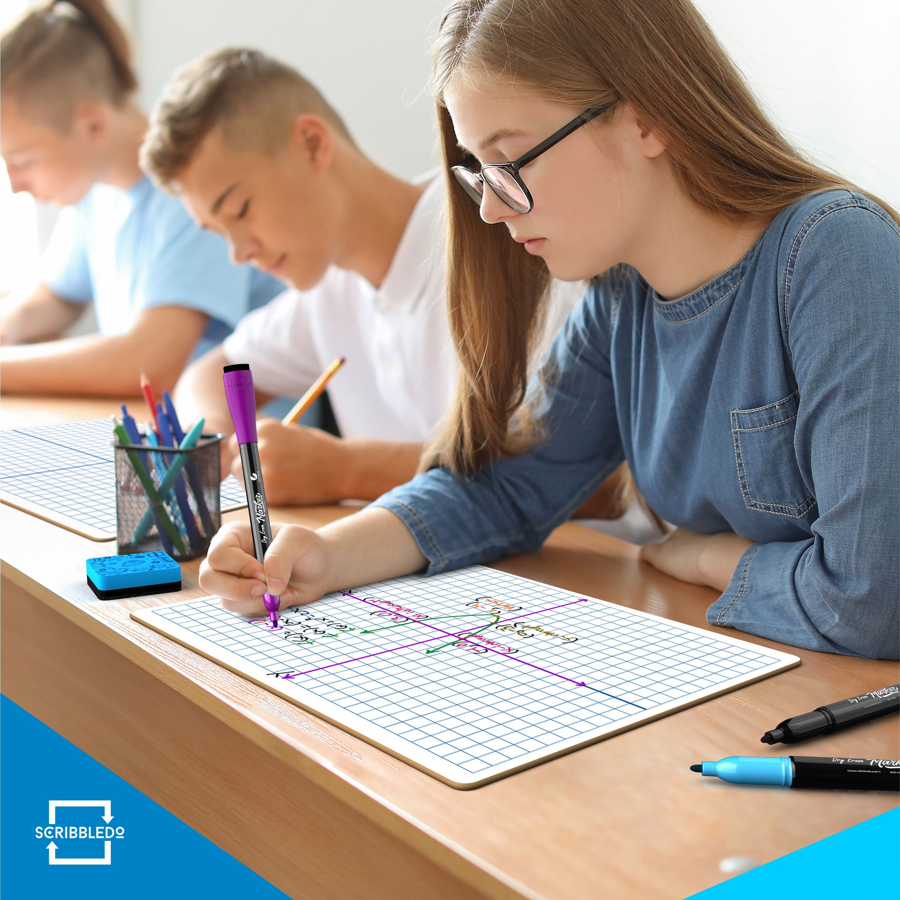 24 Pack Dry Erase XY Axis Graph Lap Boards 9” X 12” for Student and Classroom Use, Math White Board - Double Sided White Boards with 24 Erasers Included