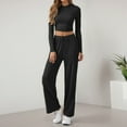 thumbnail image 2 of Fall 2 Piece Sets for Women Matching Lounge Set Long Sleeve Slightly Crop Top Wide Leg Pants Casual Sweatsuit, 2 of 4