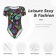 thumbnail image 4 of Fotbe Watercolor Floral Paisley Body de Mujer con Cuello Redondo y Mangas Cortas, Sin Mangas Ajustado, Suave, Cómodo y Básico-XX-Large, 4 of 7