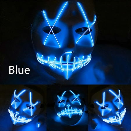 Scary Mask Halloween Cosplay Led Costume Mask El Wire Light Up Mask for Festival Parties Blue