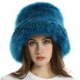thumbnail image 3 of Faux Fur Bucket Hat for Women, Plush Fuzzy Winter Fisherman Hat with Adjustable Drawstring, Soft Warm Fleece Lined Fashion Hat for Cold Weather, Outdoor Activities and Daily Use - Blue, 3 of 8