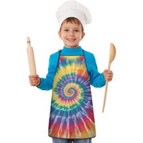 Colorful Rainbow Tie Dye Spiral Pattern Kids Aprons for Girls and Boys,Adjustable Neck Strap Toddler Aprons for Kids Cooking Baking